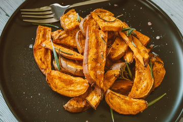 Roasted Sweet Potato Wedges with Brown Sugar Sriracha Glaze - Ark Pepper Co.
