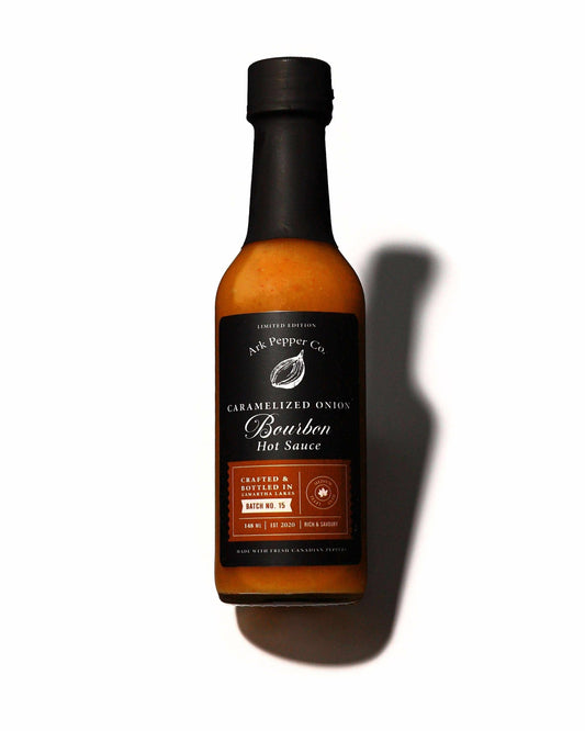 Ark Pepper Co Caramelized Onion Bourbon Hot Sauce bottle with rich savory flavour profile