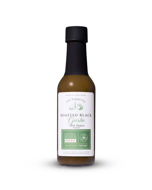 Ark Pepper Co Roasted Black Garlic Hot Sauce bottle highlighting deep umami flavour
